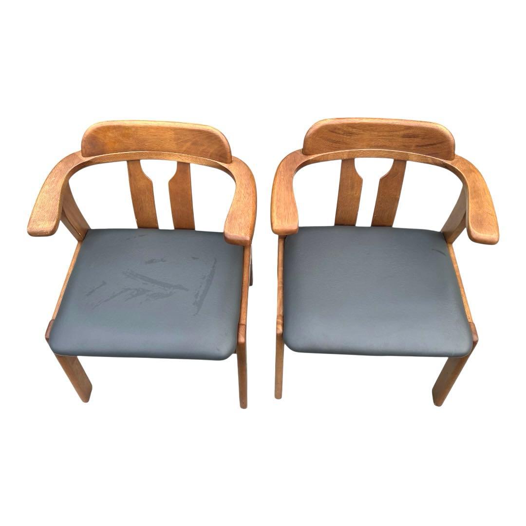 家具　ブラウン 木製アームチェア 2脚セット　レトロ　昭和