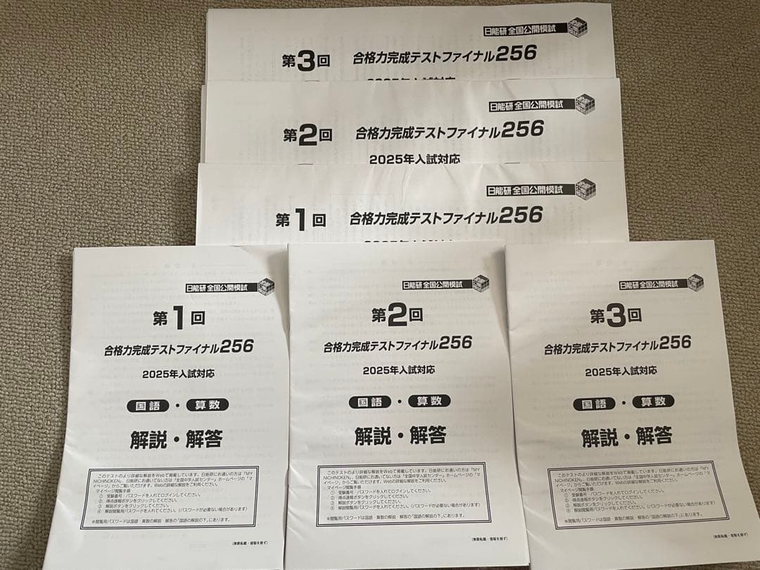 日能研　6年生 後期　合格力育成テスト　合格力実践テスト　合格力ファイナル256