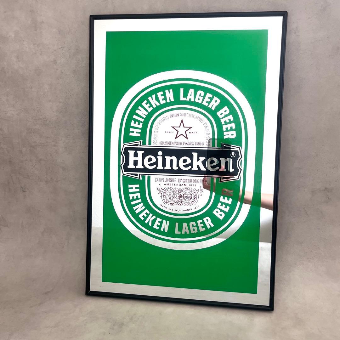 美品　Heineken ハイネケン　パブミラー　ビールロゴ