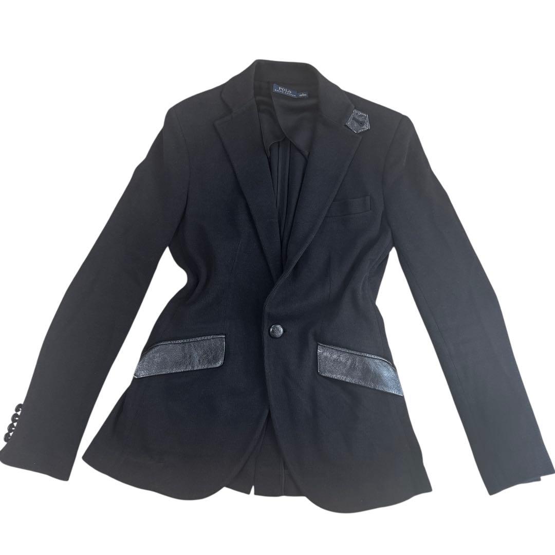 【美品】ポロラルフローレン ラムレザー テーラージャケット ロゴウッドボタン