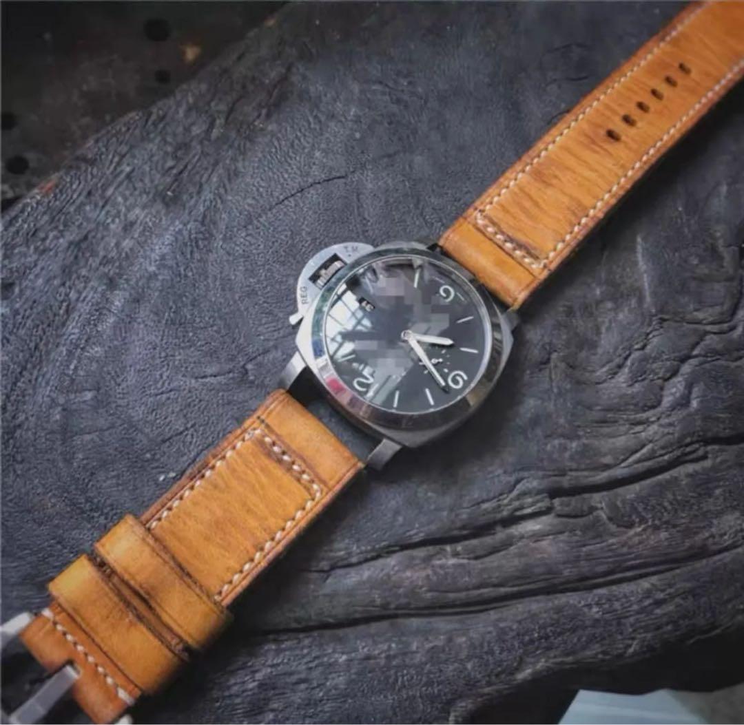 ハンドメイド パネライ用 ベルト ヴィンテージ カーフレザー 尾錠付 26mm