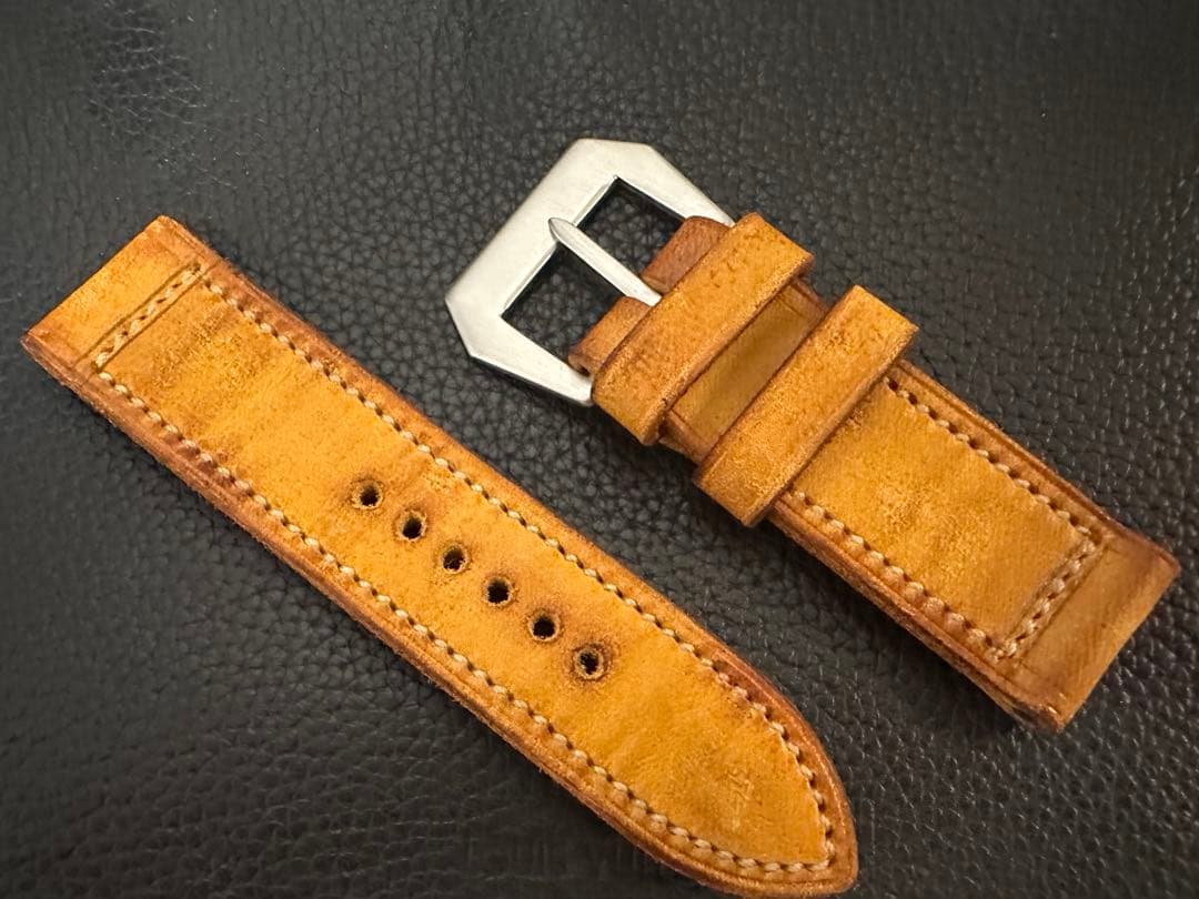 ハンドメイド パネライ用 ベルト ヴィンテージ カーフレザー 尾錠付 26mm