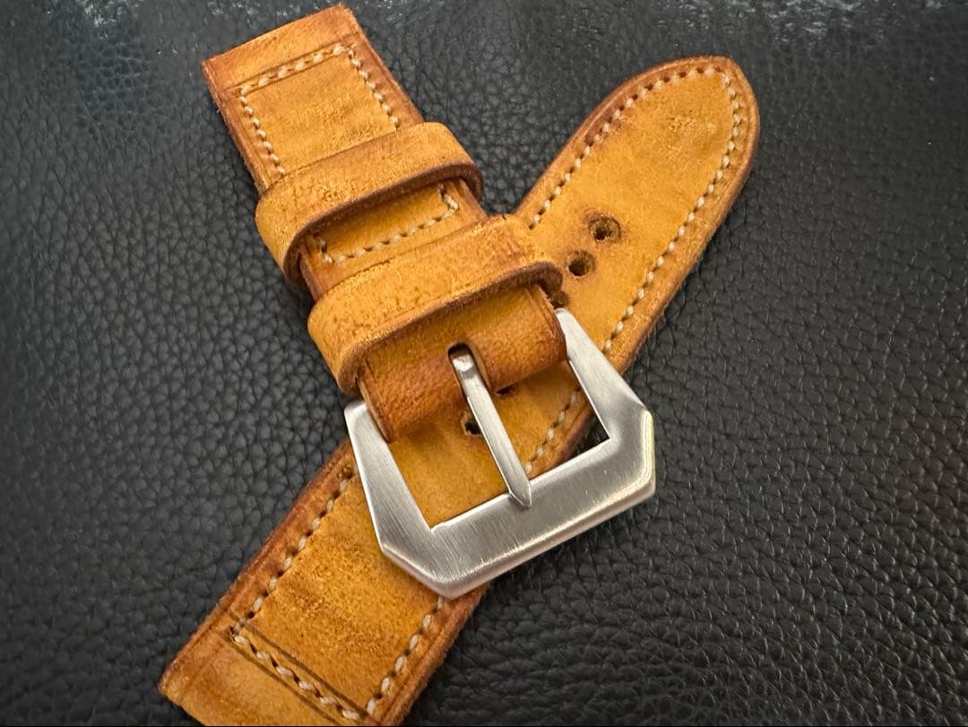 ハンドメイド パネライ用 ベルト ヴィンテージ カーフレザー 尾錠付 26mm