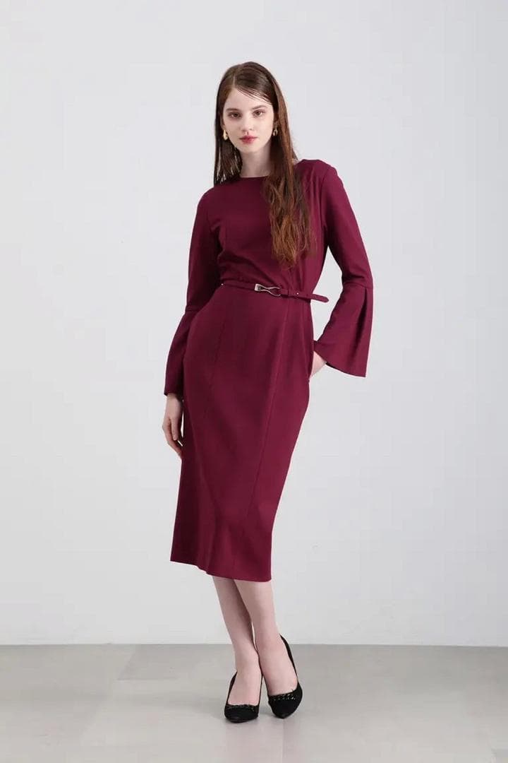 PINKY&DIANNE ベルスリーブベルト付き ワンピース ピンク