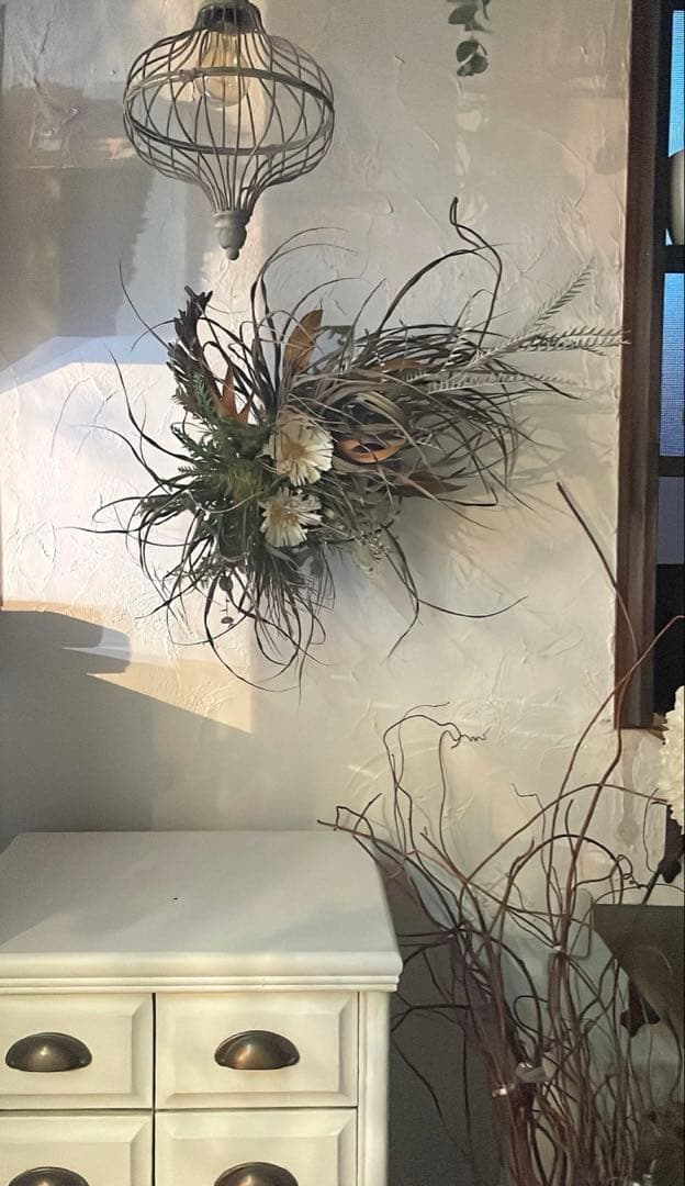 ロゼッタとグリーンの壁面アレンジ⚪︎ドライフラワー