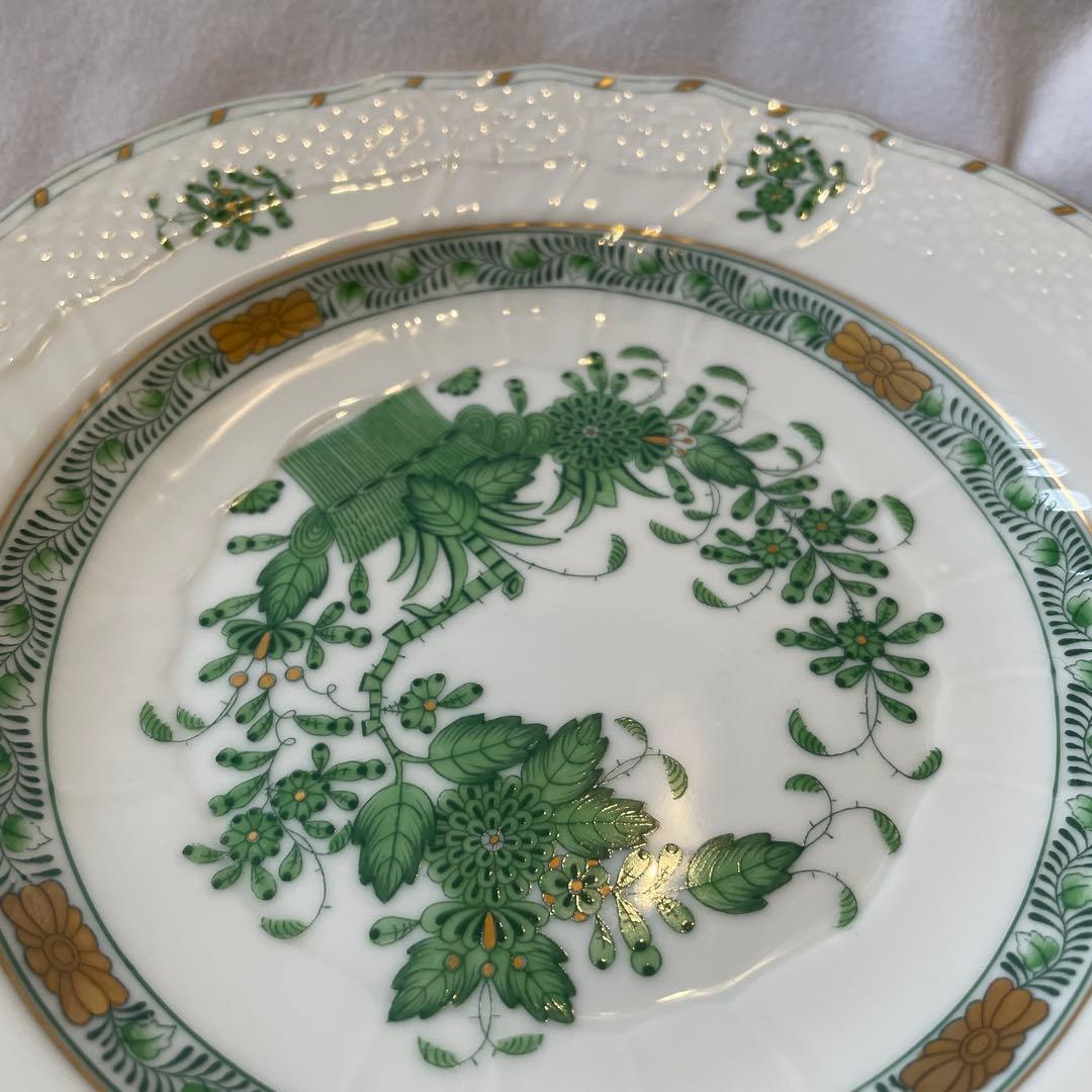 s*e様 ヘレンド　インドの華　緑色植物模様 波形プレート3枚　セット