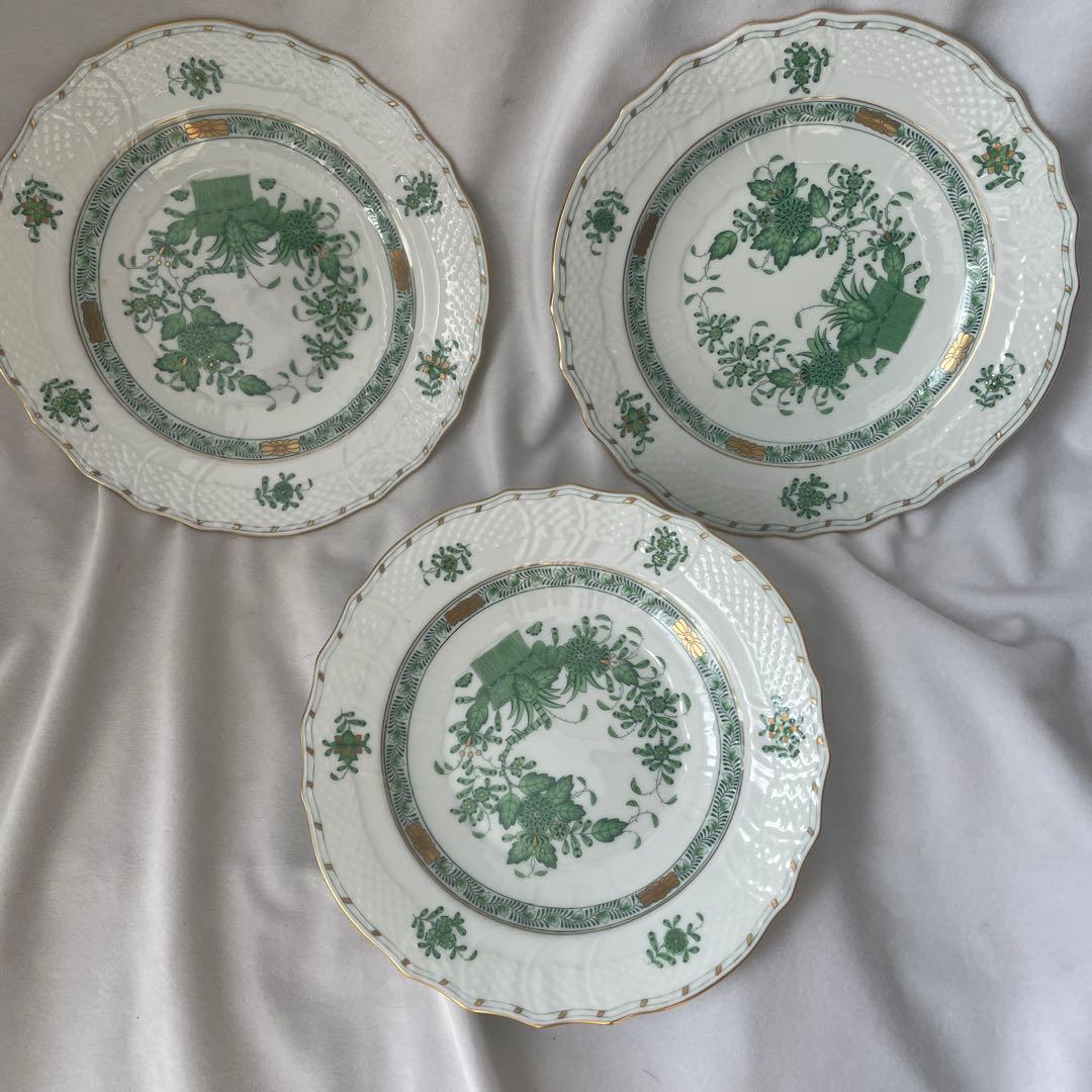 s*e様 ヘレンド　インドの華　緑色植物模様 波形プレート3枚　セット