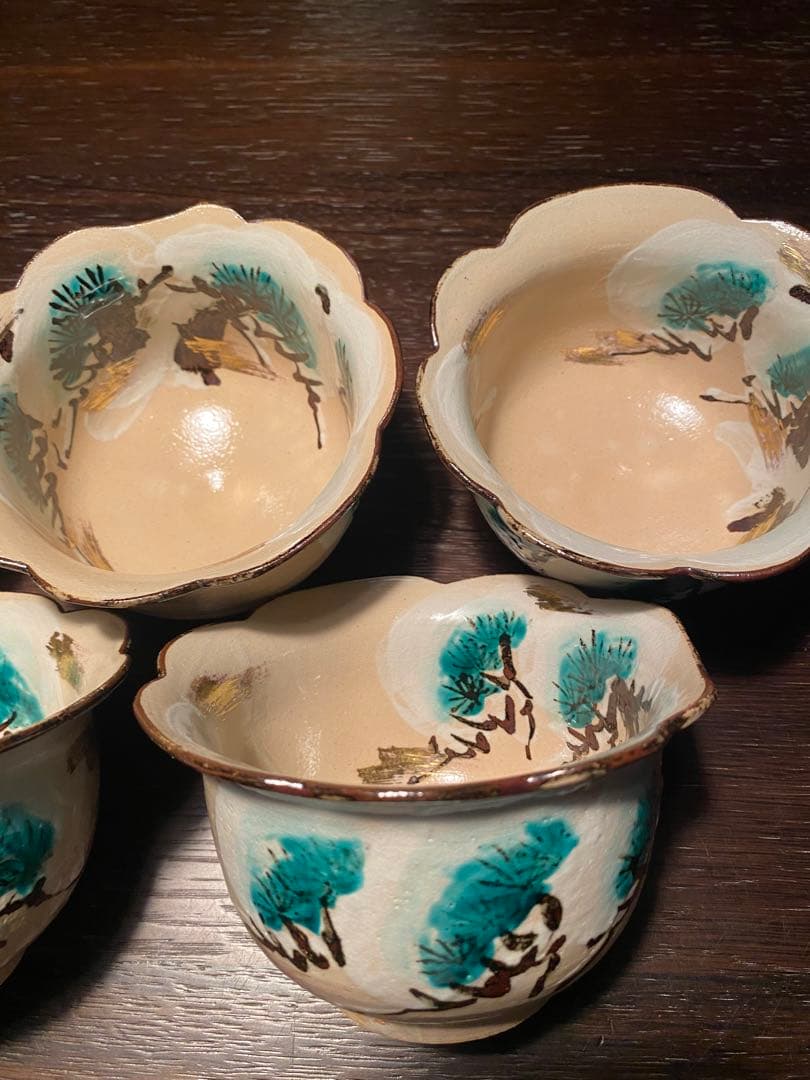 乾山写　雪松5客 清水焼　新品未使用