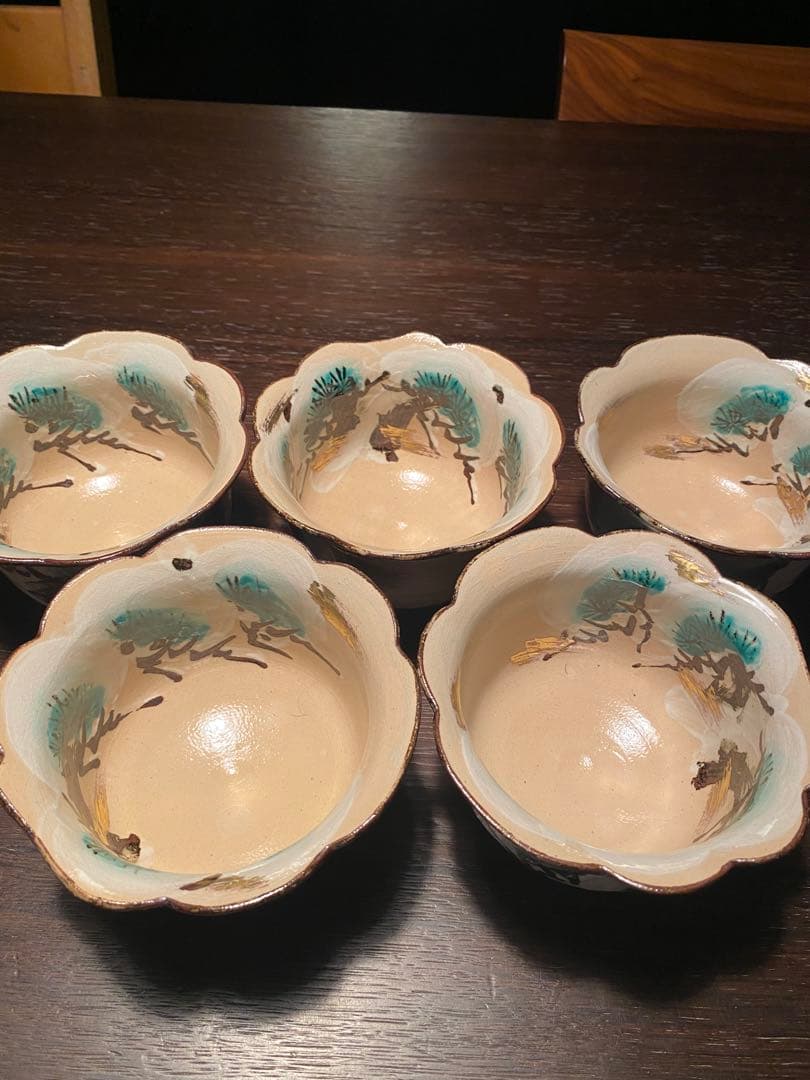 乾山写　雪松5客 清水焼　新品未使用