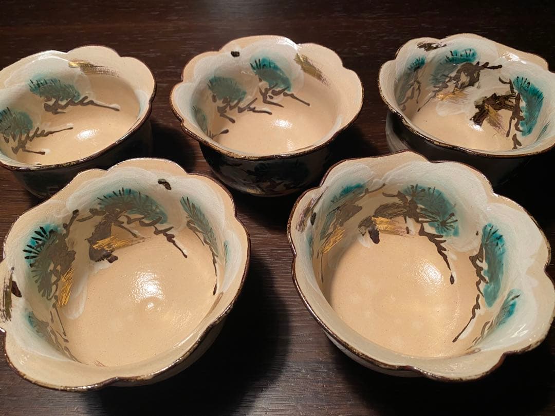 乾山写　雪松5客 清水焼　新品未使用