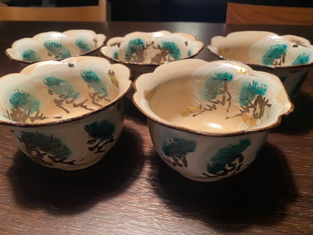 乾山写　雪松5客 清水焼　新品未使用