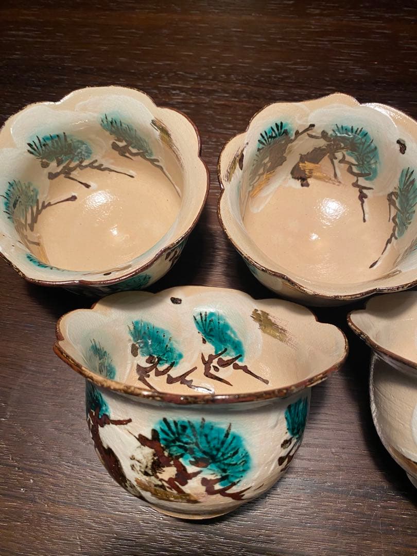乾山写　雪松5客 清水焼　新品未使用