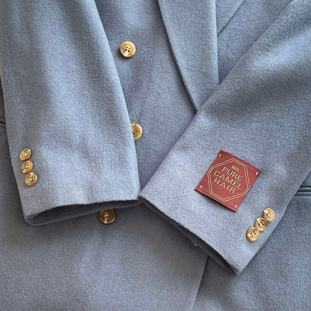 未使用 キャメル100% ブルックスブラザーズ ダブルジャケット くすみブルー