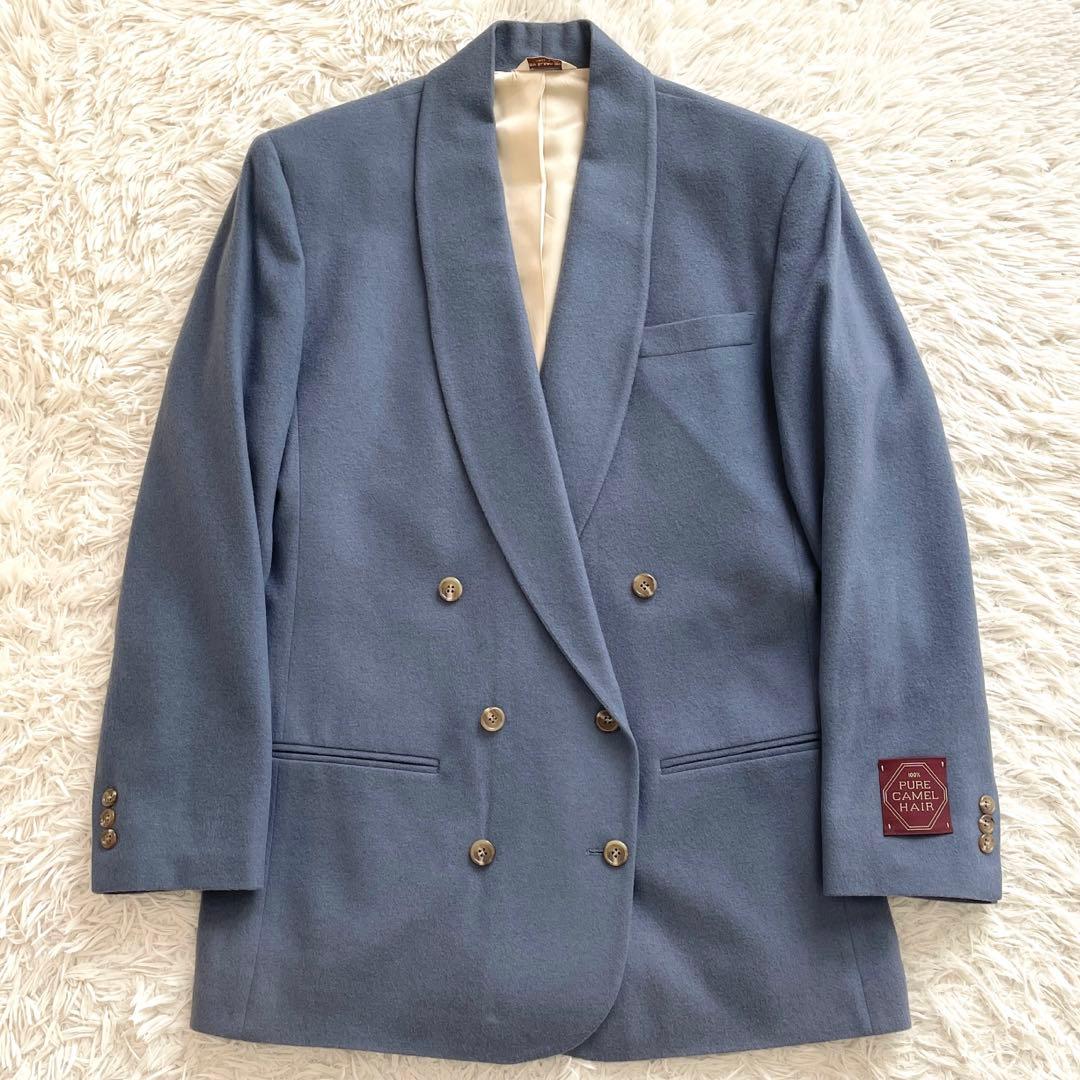 未使用 キャメル100% ブルックスブラザーズ ダブルジャケット くすみブルー