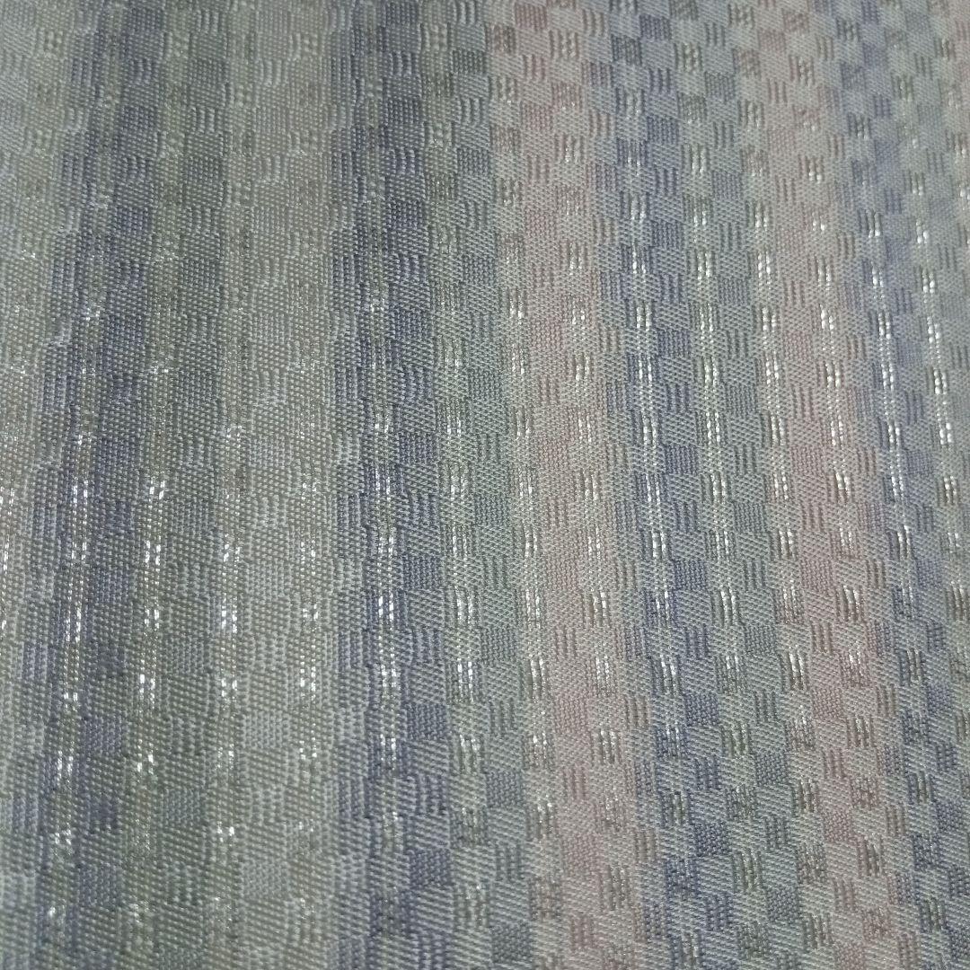 ★美品特価★【河瀬満織物】の袋帯　淡色の横縞 全通 銀糸 西陣織