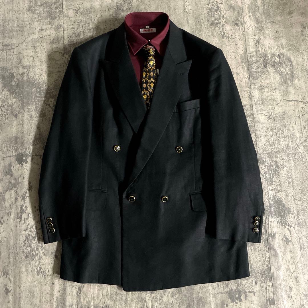 最高級 リネンブレンド ウール dunhill ダンヒル ダブルブレストスーツ