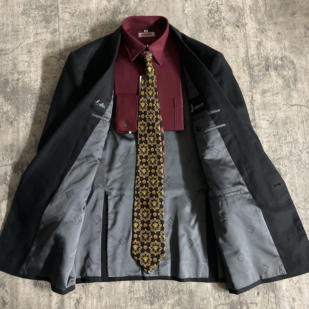 最高級 リネンブレンド ウール dunhill ダンヒル ダブルブレストスーツ