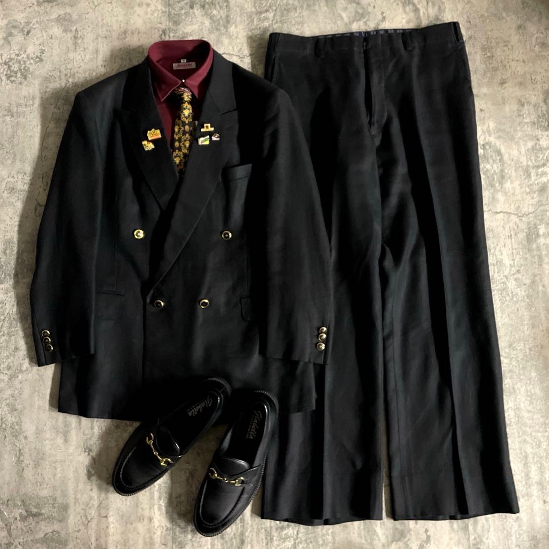 最高級 リネンブレンド ウール dunhill ダンヒル ダブルブレストスーツ