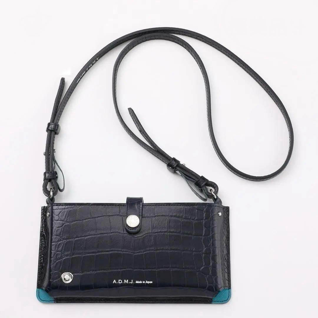 【極美品】 ADMJ 牛革クロコダイル型押し スマホポシェット