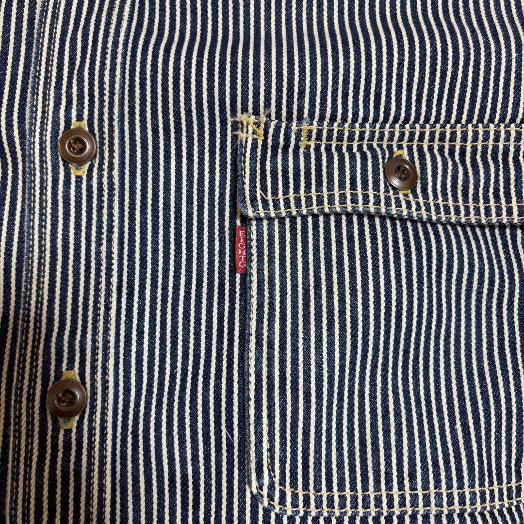 EIGHT G カバーオール XL 厚手シャツ 長袖 ストライプデニム 綿100