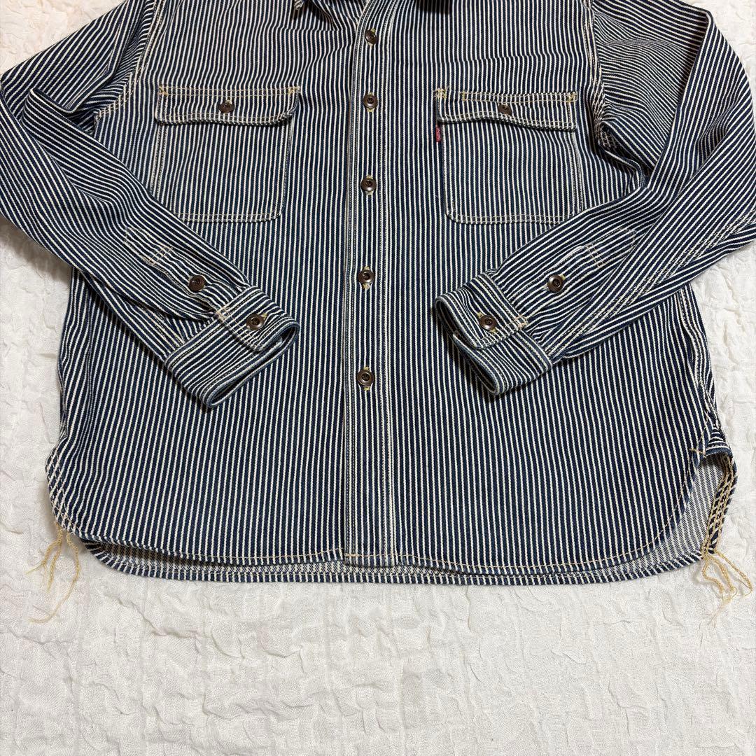 EIGHT G カバーオール XL 厚手シャツ 長袖 ストライプデニム 綿100