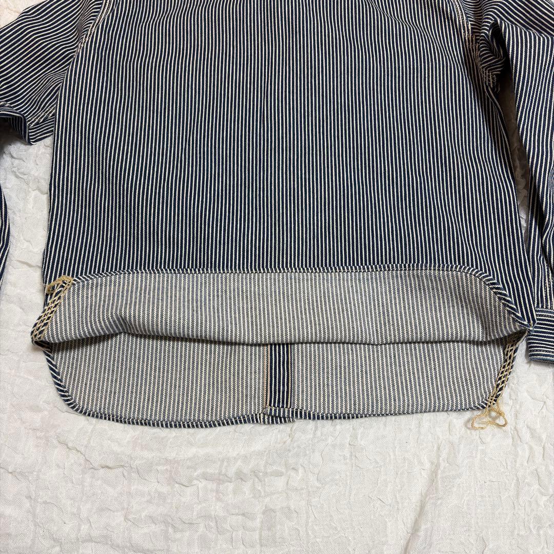 EIGHT G カバーオール XL 厚手シャツ 長袖 ストライプデニム 綿100