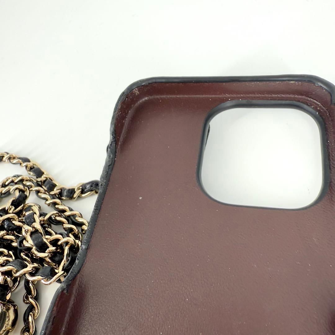 CHANEL キャビアスキン iPhone 13 pro ケース チェーン 黒