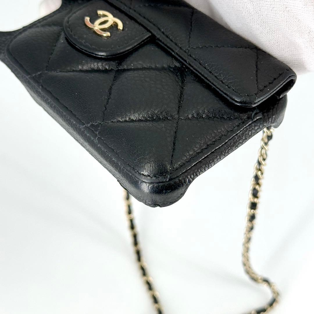 CHANEL キャビアスキン iPhone 13 pro ケース チェーン 黒