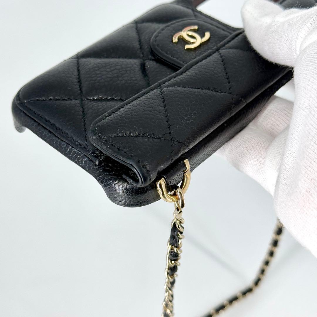 CHANEL キャビアスキン iPhone 13 pro ケース チェーン 黒