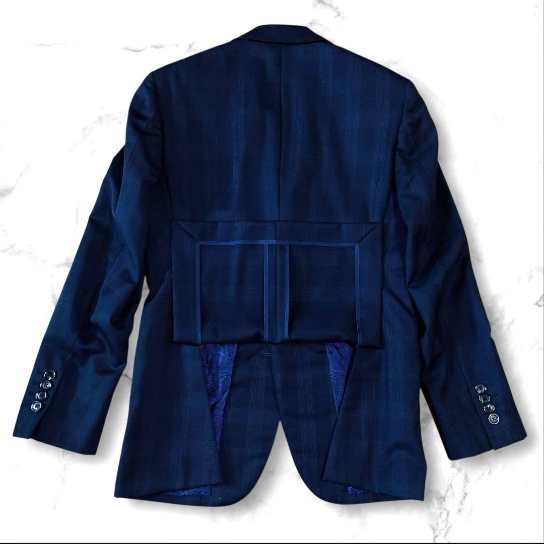 美品 メンズビジネススーツ A4相当 裏地ペイズリー 紺 スリーピース　S