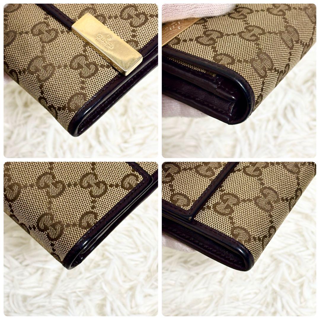 GUCCI グッチ 長財布 GGキャンバス ロゴプレート　レザー　金具