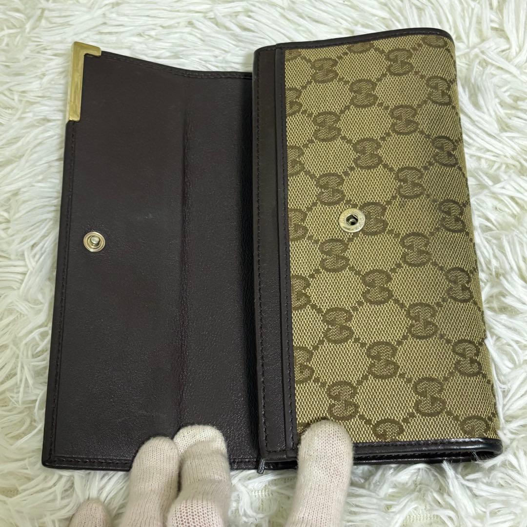GUCCI グッチ 長財布 GGキャンバス ロゴプレート　レザー　金具