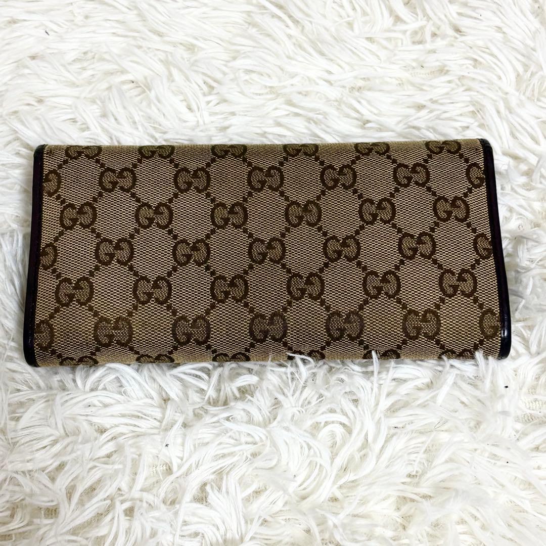 GUCCI グッチ 長財布 GGキャンバス ロゴプレート　レザー　金具