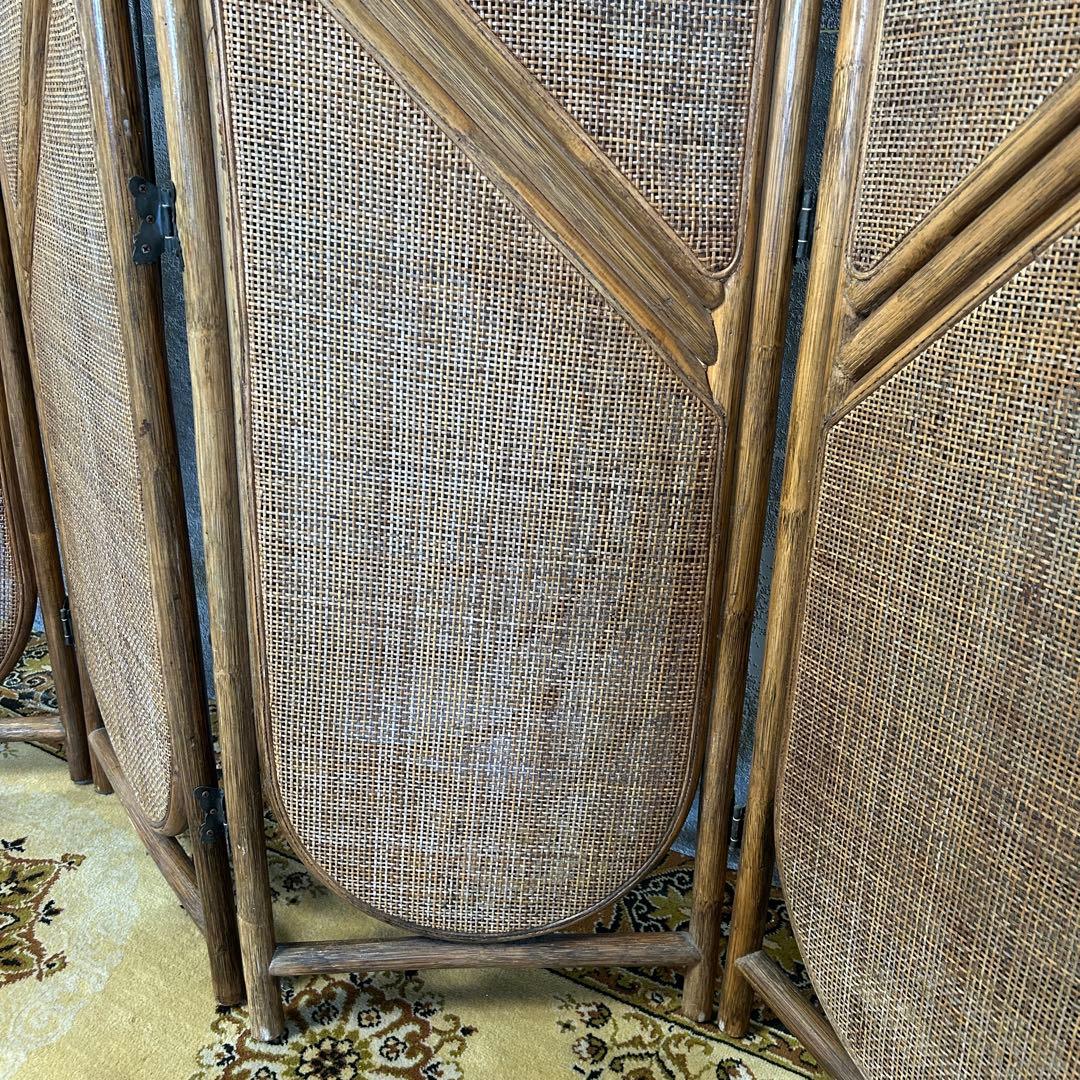 てらみ꧁籐家具꧂ラタン4連パーテーション ブラインド 間仕切り 昭和レトロ