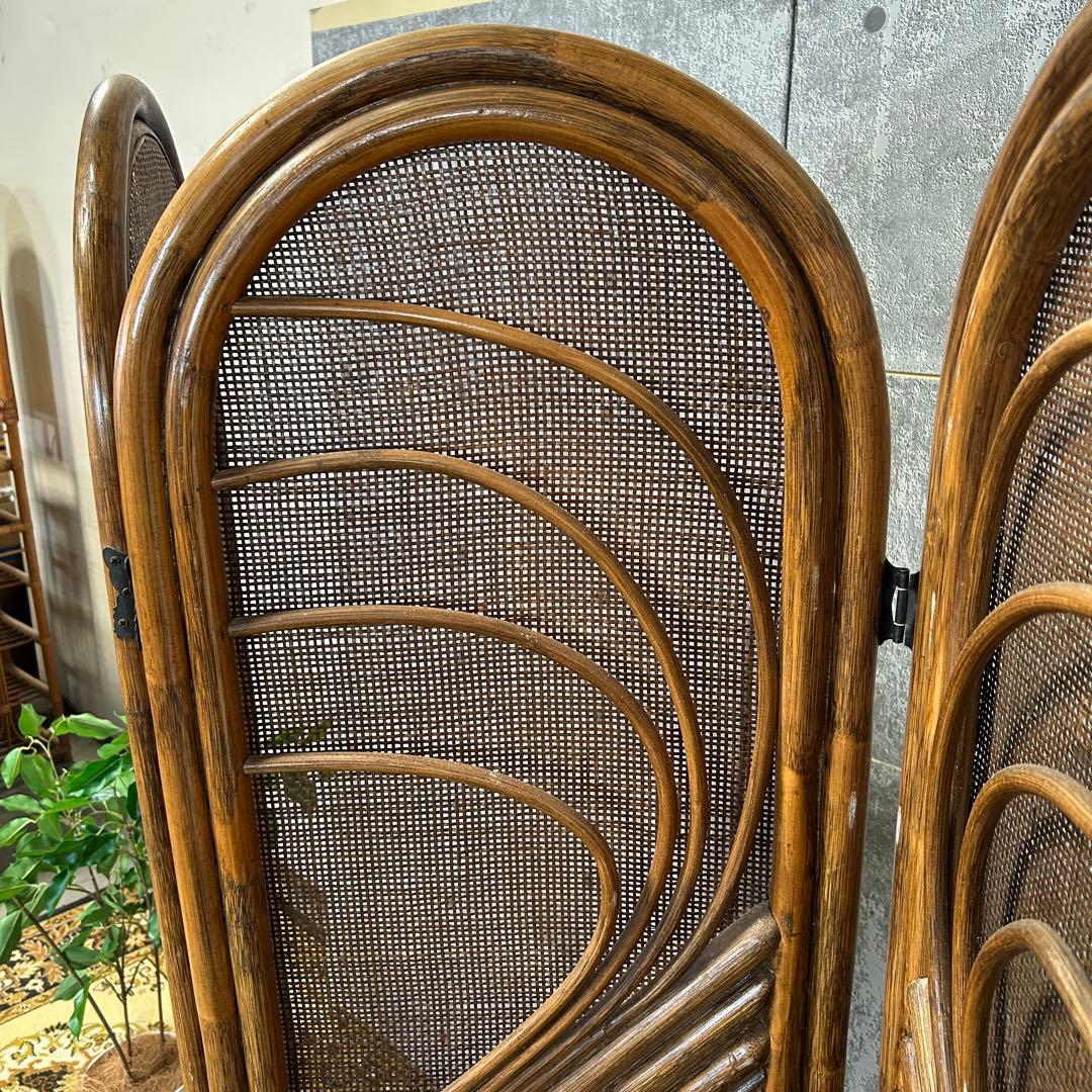 てらみ꧁籐家具꧂ラタン4連パーテーション ブラインド 間仕切り 昭和レトロ