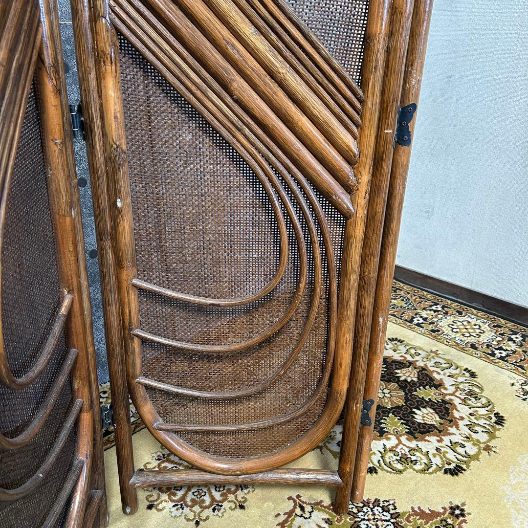 てらみ꧁籐家具꧂ラタン4連パーテーション ブラインド 間仕切り 昭和レトロ