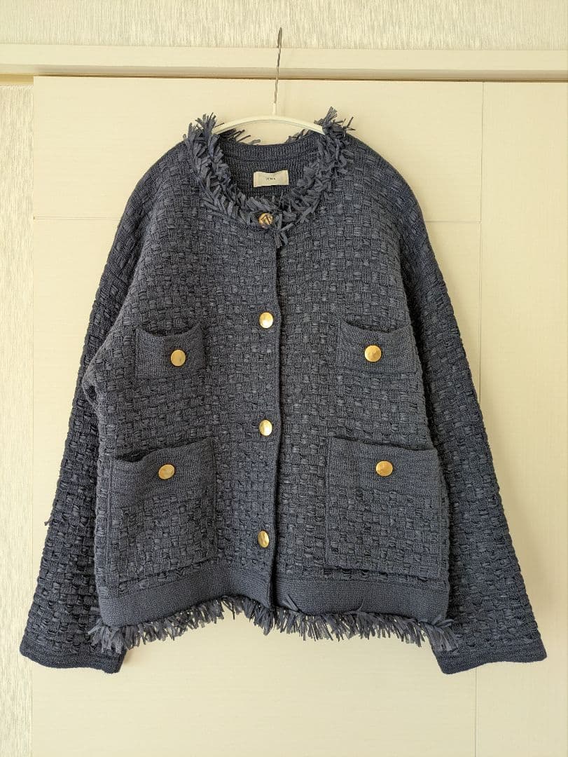 IENA　ツイードニットジャケット ノーカラー 金ボタン