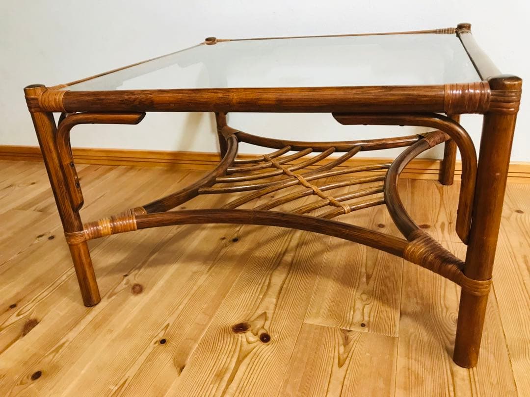 【ラタン】ガラステーブル