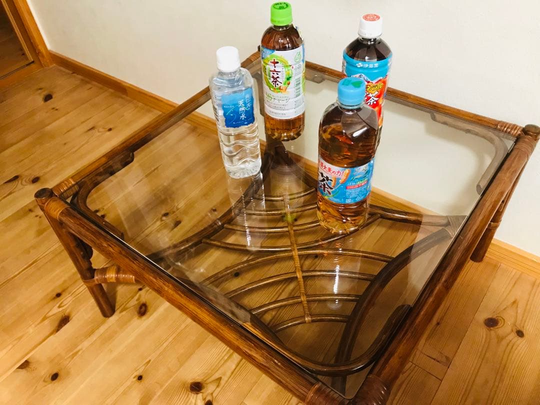 【ラタン】ガラステーブル