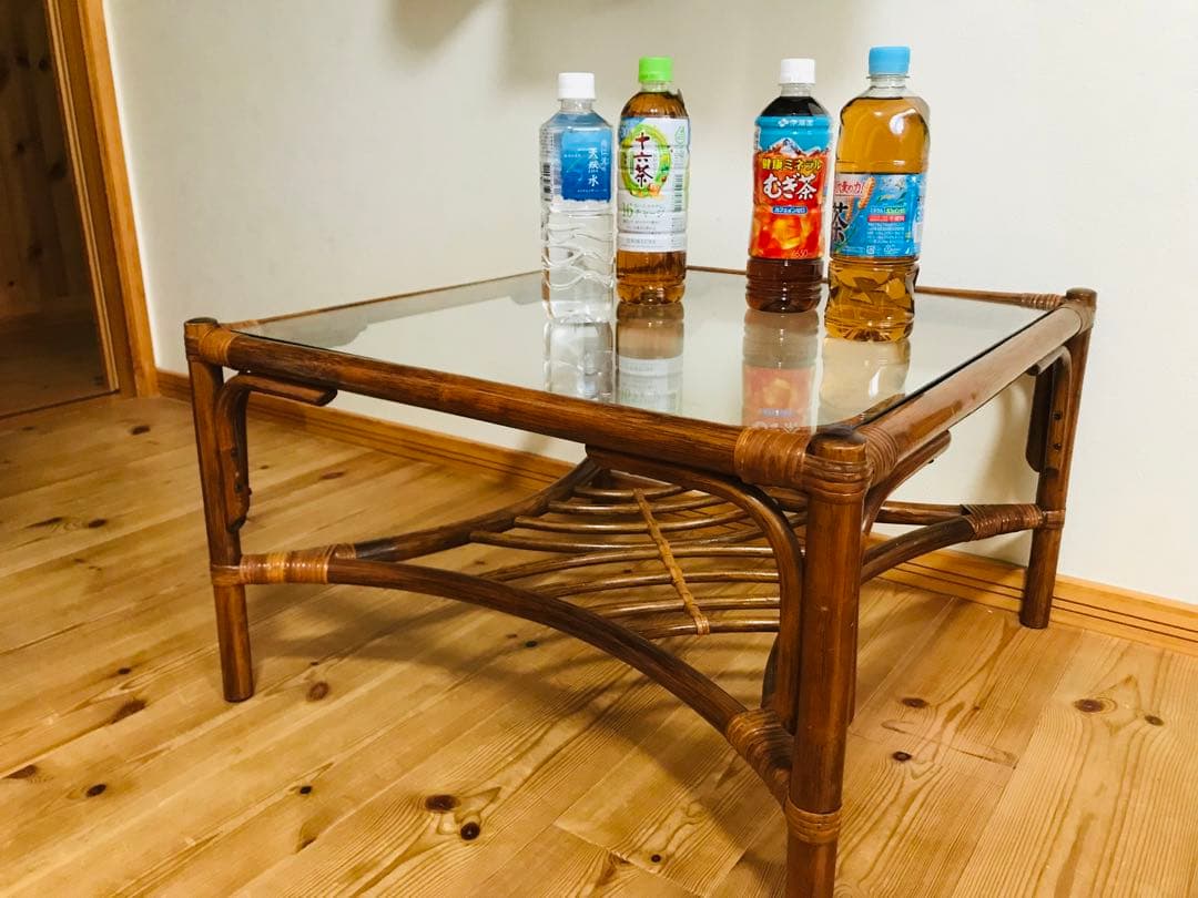 【ラタン】ガラステーブル