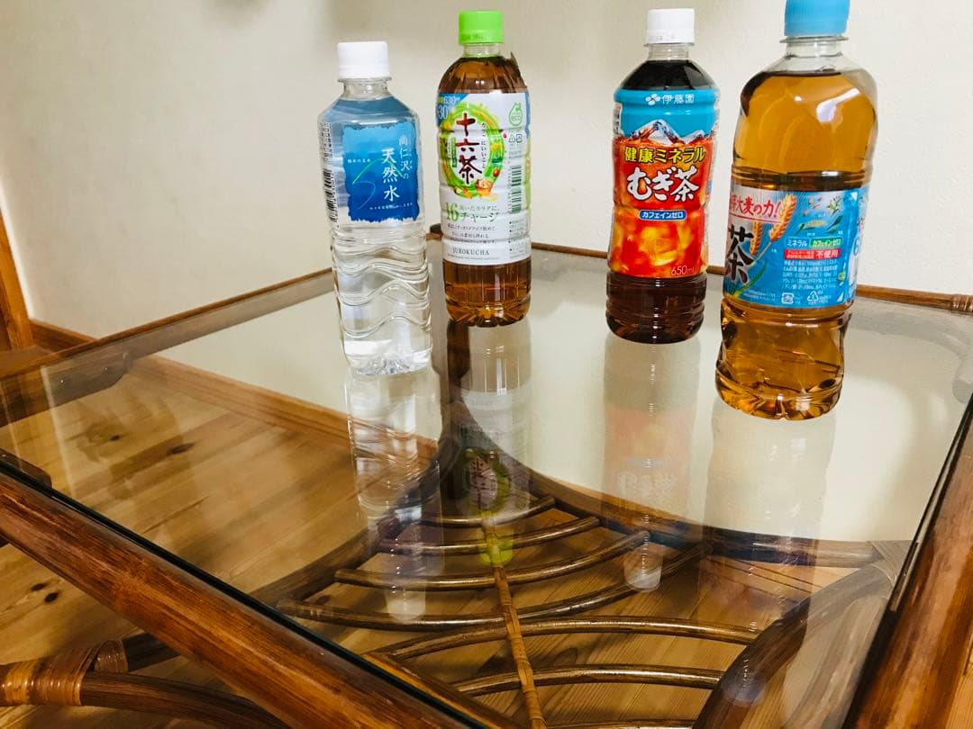 【ラタン】ガラステーブル