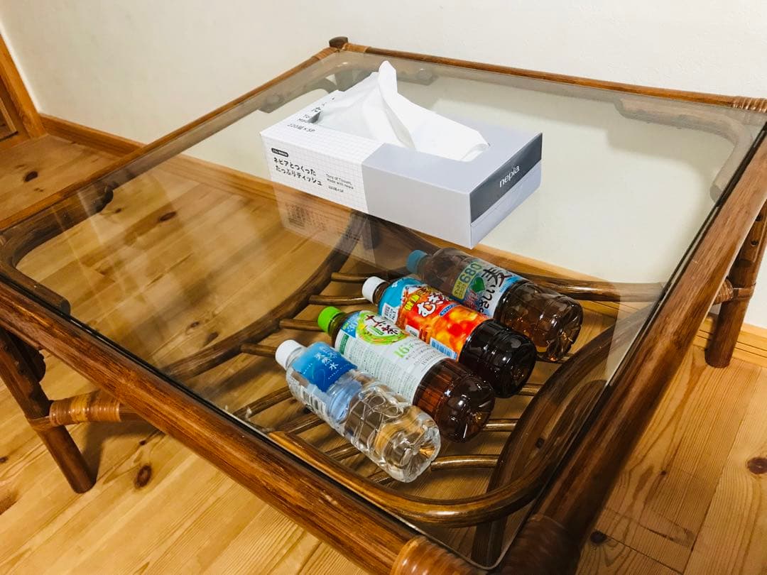 【ラタン】ガラステーブル