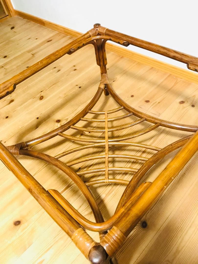 【ラタン】ガラステーブル