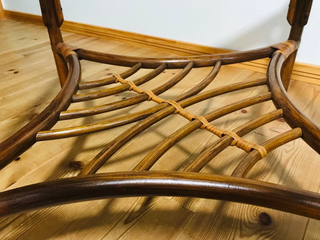 【ラタン】ガラステーブル