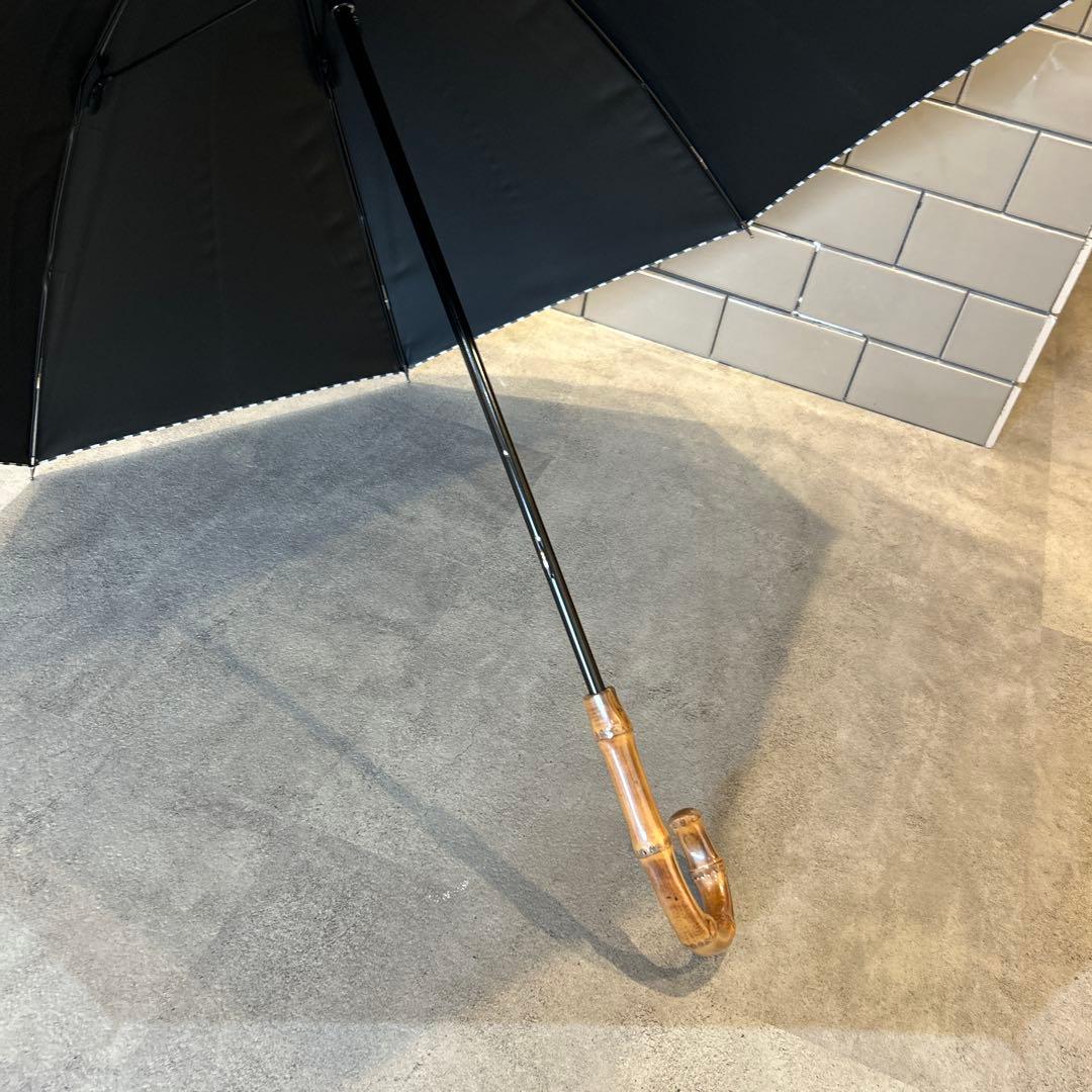 極美品✨サンバリア100 日傘 M 竹手元 ストライプ ネイビー UV 長傘