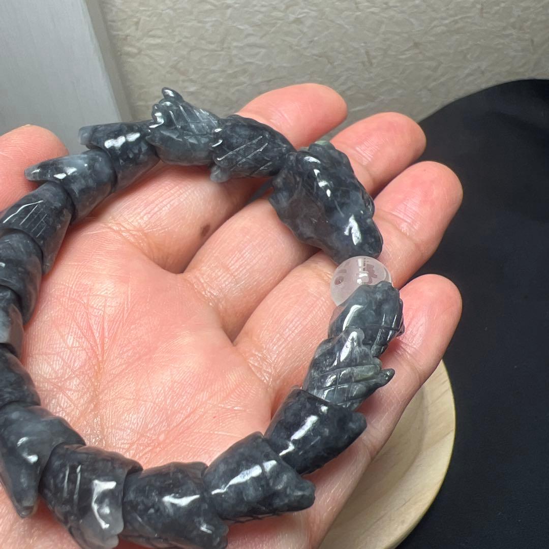 六字真言水晶&黒翡翠龍神ブレスレット
