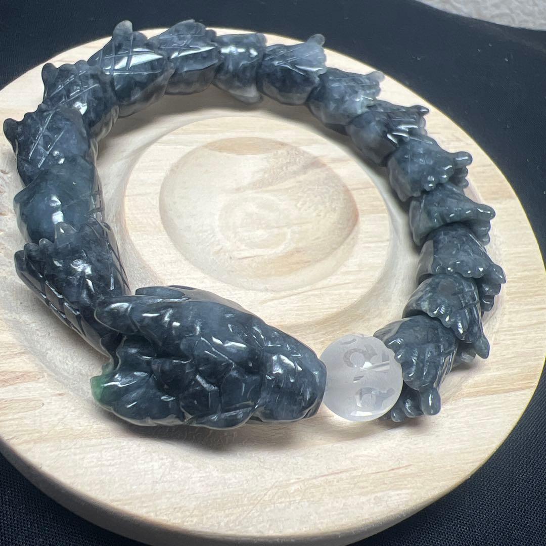 六字真言水晶&黒翡翠龍神ブレスレット