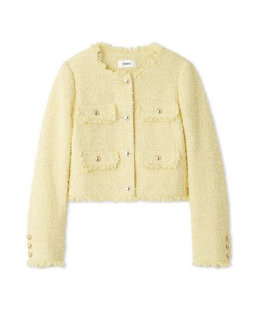 SNIDEL ノーカラーツイードジャケット イエロー