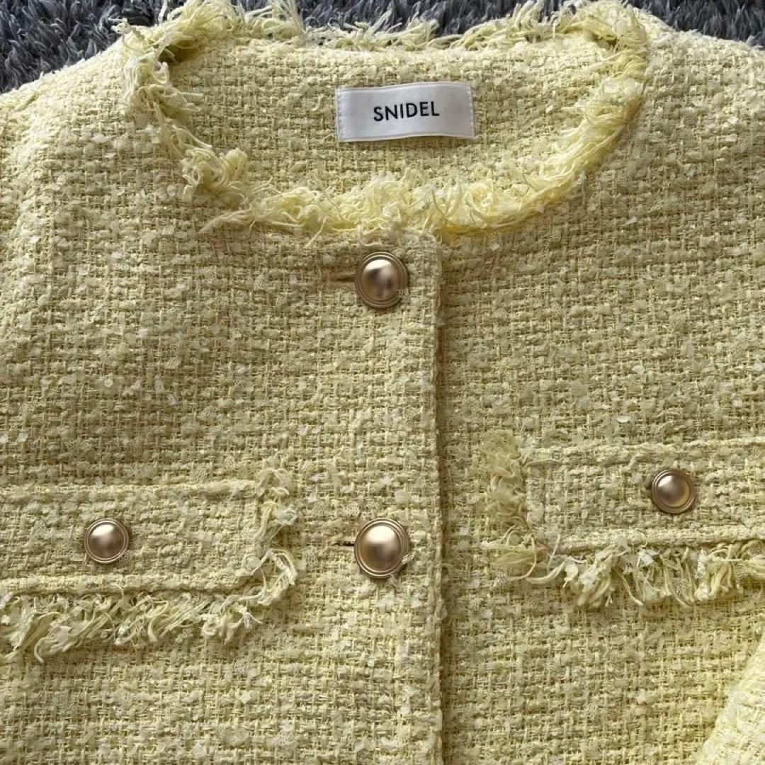 SNIDEL ノーカラーツイードジャケット イエロー