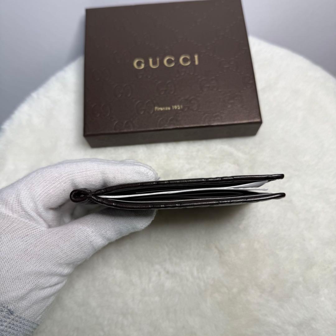 専用新品 Gucci GGシマ マネークリップ ブラウン ロゴ 箱付き